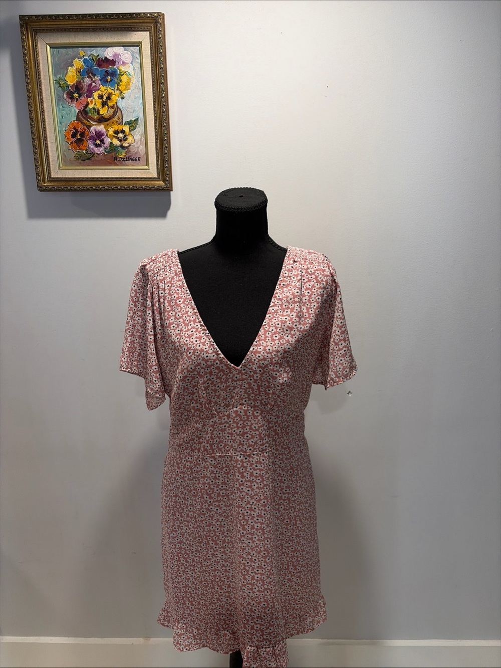 Floral Mini Dress Pink White Ditsy Ruffle Coquette Romantic Cottagecore Feminine